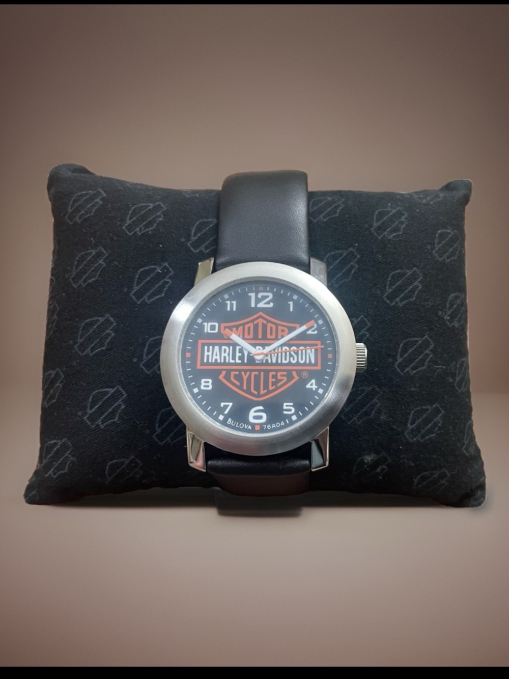 Harley-Davidson Mens Watch 38mm Black Logo Dial Leather 76A04 NEW in Box